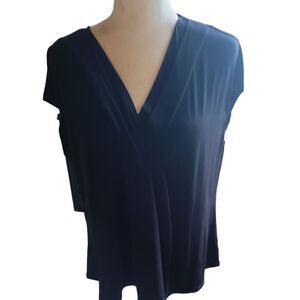 Lane Bryant black Short Sleeved V Neck Pleated Drape Blouse Women’s Size 14